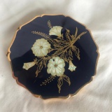 Gold-Toned Make-Up Compact Mirror with Enamel Flower Design on the Front