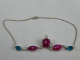 Necklace marked 925 Silver with Faux Pink Stones