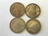 Lot of Canada Ten Cent 80% Silver Coin; 1939, 1943, 1944, and 1947