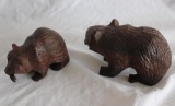 2 Bear Iron Wood carvings. Smaller One Has a Fish In His Mouth