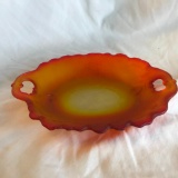Vintage Orange Foggy Glass Decorative Oval Plate Marked 