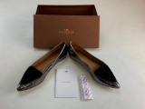 Coach Walsh mirror pointy toe pewter leather flats Size 8 M with box