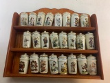 Danbury 1987 MJ Hummel Porcelain Spice Jars Complete Set of 24 with wall rack