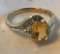 10KT Gold Ring w/ Orange Citrine Center Gem & Small Diamonds Surrounding the Center Size 8 | 2.6 g