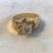 14KT Gold-Electroplated Ring with Faux-Diamond Center Stone Size 8 | 4.67 grams