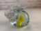 Art Glass Bunny Rabbit Paper Weight with Controlled Bubbles and Yellow Swirl