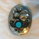 Silver Toned Western Belt Buckle with Semi-Precious Stone Details