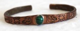 Pure Copper and Green Stone Navajo Signed Simon'l Yassie 22.2g Bracelet