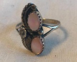 Sterling Silver Ring with Pink Opal Center Stones Size 8 | 2.4 grams