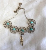 Vintage Sterling and Turquoise Dream Catcher Necklace with Feathers 5.49g