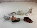 Lot of 6 Porcelain and Ceramic Mini Shoes Figures Some Vintage