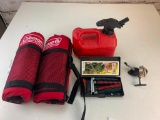 Lot of Camping Supplies-1 Gallon Gas Can, 2 Colman Sport Seats, Fishing Reel and Knife Sharper