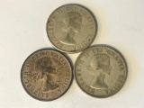Lot of 3 Canada Half Dollar 50 Cent Coins 80% Silver: 1953, 1956 and 1957