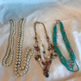Lot of 4 Misc. Faux-Pearl and Semi-Precious Stone Beaded Costume Necklaces