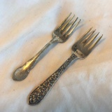 Lot of 2 Misc. Sterling Silver Dessert Forks with Ornate Handles