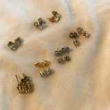 Lot of 7 Misc. Gold-Toned Small Stud Earrings with Faux Diamonds