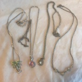 Lot of 4 Misc. Silver-Toned Costume Necklaces with Small Pendants