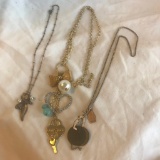 Lot of 3 Misc. Gold-Toned Costume Necklaces with Charm Cluster Pendants