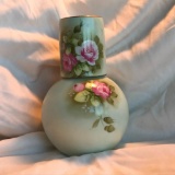 Hand-Painted Lofton China Ceramic Rose Decanter with Shot-Glass Lid