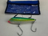 Deep Sea Green Yellow Braid Marauder Fishing lure with Blue Water Case