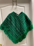 Woven knit green, white, black South American poncho women's size S