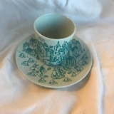 Limited Edition Nymolle Art Faience 2 Piece Teacup and Saucer Set Made in Denmark