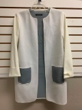 Elie Tahari White with Gray Mesh Runway Top Size Small