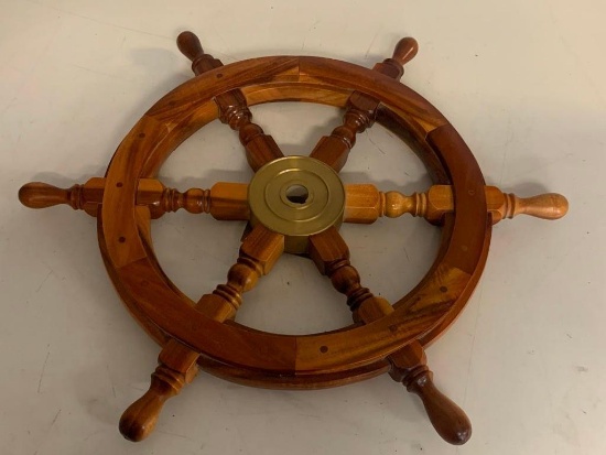 Nautical Wood and Brass Ship Steering Wheel Pirate Wall Decor