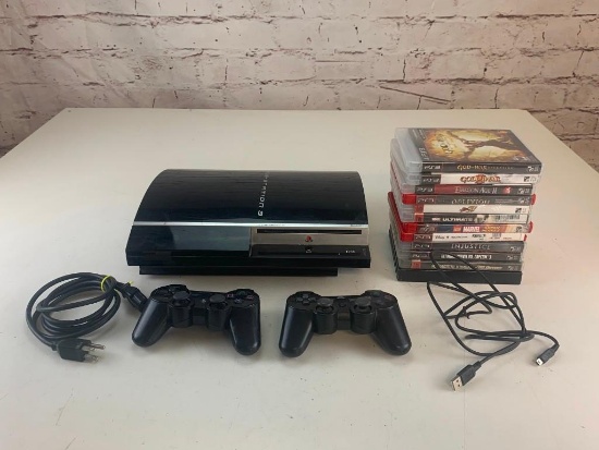 Sony PlayStation 3 PS3 System Fat Console CECHLO1 Bundle with 2 Controllers and 12 Games