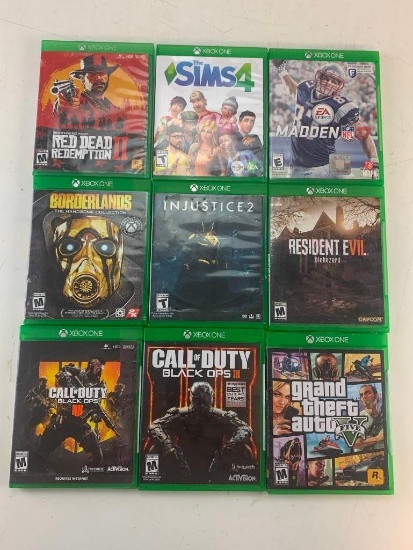 Lot of 9 XBOX ONE Video Games-Grand Theft Auto V, Call Of Duty Black Ops, Resident Evil and Others