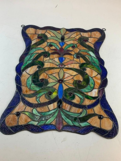 Multi Color Stained Glass Panel with Glass Jewels