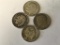 Lot of 4 90% Silver Roosevelt Dimes Ten Cent Coins; 1950, 1952, 1962 and 1964