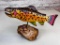 Wood Craved Rainbow Trout Fish Figure mounted on a Rock Base