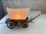 Western Style Wood Covered Unique Wagon Cowboy Country Table Lamp Light