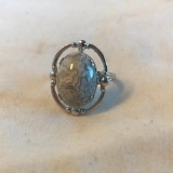 Sterling Silver Ring with Map Stone Center Gem Size 8 | 6.27 grams