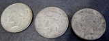 Lot of 3 1922-P, D and S Peace One Dollar 90% Silver Coins...