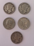 Lot of 5 90% Silver Mercury Dimes 1917, 1919, 1940, 1935, 1935, 1928
