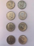 Lot of 8 US Kennedy Half Dollars 40% Silver; (3) 1965, (2) 1966, (2) 1968, and 1969.