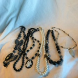 Lot of 6 Misc. Black and Faux-Pearl Beaded Necklaces