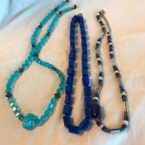 Lot of 3 Misc. Blue Beaded Costume Necklaces