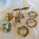 Lot of 7 Misc. Gold-Toned Costume Brooches