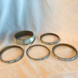 Lot of 5 Silver Toned Bangle Bracelets with Mother of Pearl Shell Paneling