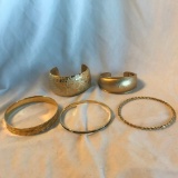 Lot of 5 Misc. Gold-Toned Cuff and Bangle Bracelets