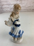 Vintage Porcelain Figure Girl Playing The Harp