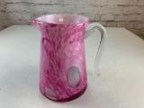 Vintage Blown Glass Pink and White Pitcher