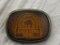1970s Earth News Radio brass plated leather insert belt buckle