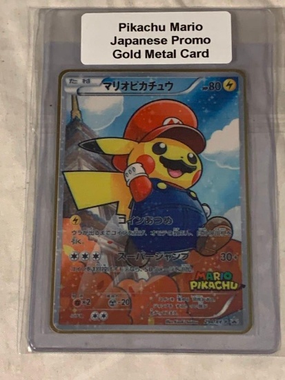 POKEMON Pikachu Mario Japanese Promo Limited Edition Replica Gold Metal Card