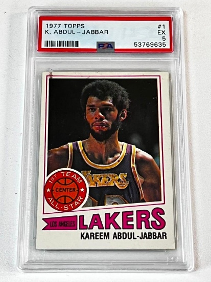 KAREEM ABDUL JABBAR Hall Of Fame 1977 Topps Basketball Card Graded PSA 5 EX