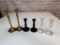 Lot of 6 Candle Holders- Brass, Glass and Black Ceramic