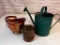 Lot of 2 Copper Storage Containers and a Green Metal Watering Can